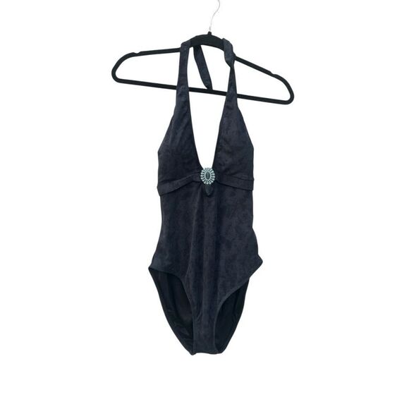 Magic suit Black One Piece Swimsuit with Plunging Neckline and turquoise size 14 - Picture 1 of 6